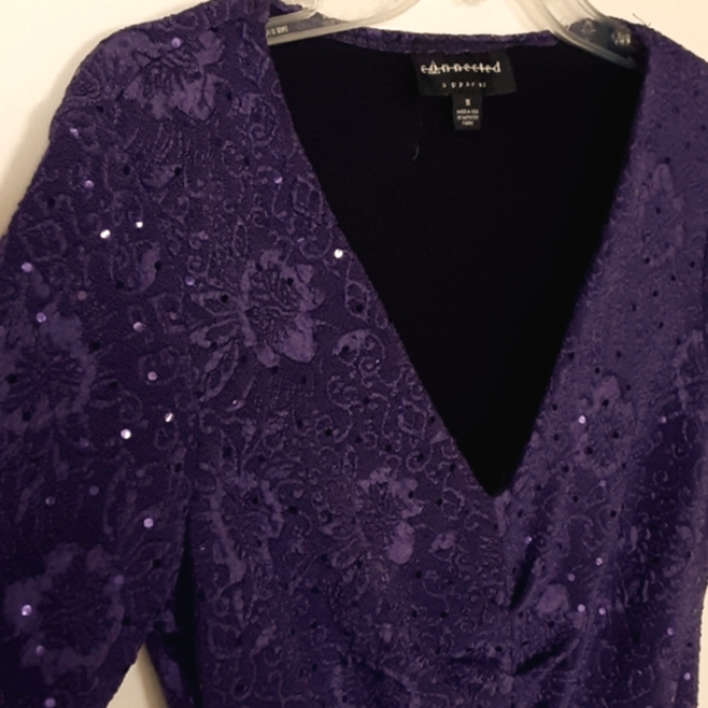 ⚡3/18 Connected Apparel knit sequined purple top mid-sleeve v neck Lk new! - Picture 2 of 7